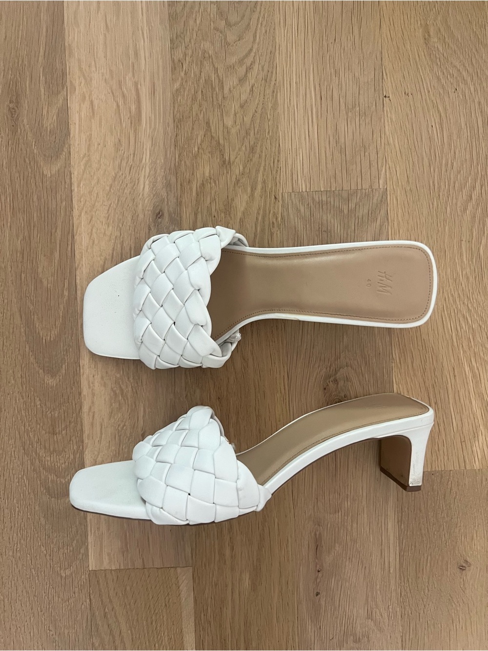 H&M White Braided Slide Heel Mules